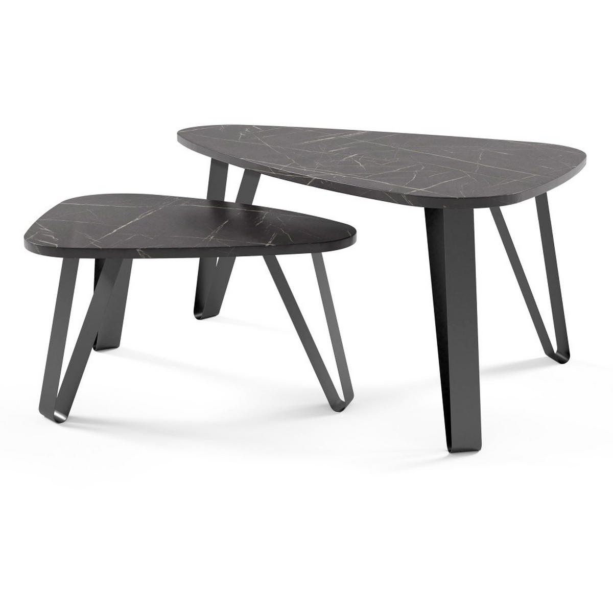 COUCHTISCH Ovio, Doppel Kaffeetisch mit dreieckigen Tischplatten, Schwarz+Black Pietra Girgia - Schwarz, Metall (60/94/42cm) - Beautysofa