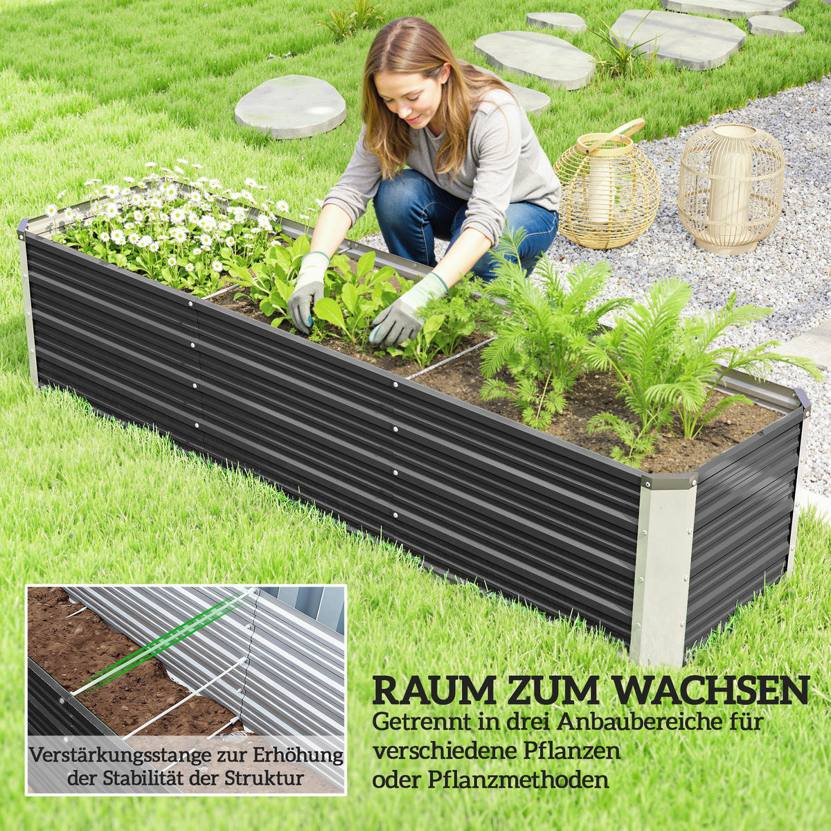HOCHBEET DE-05328 Stahl, mit Handschuhen Grau - Grau, Metall (183/40/47cm) - ComfortXL
