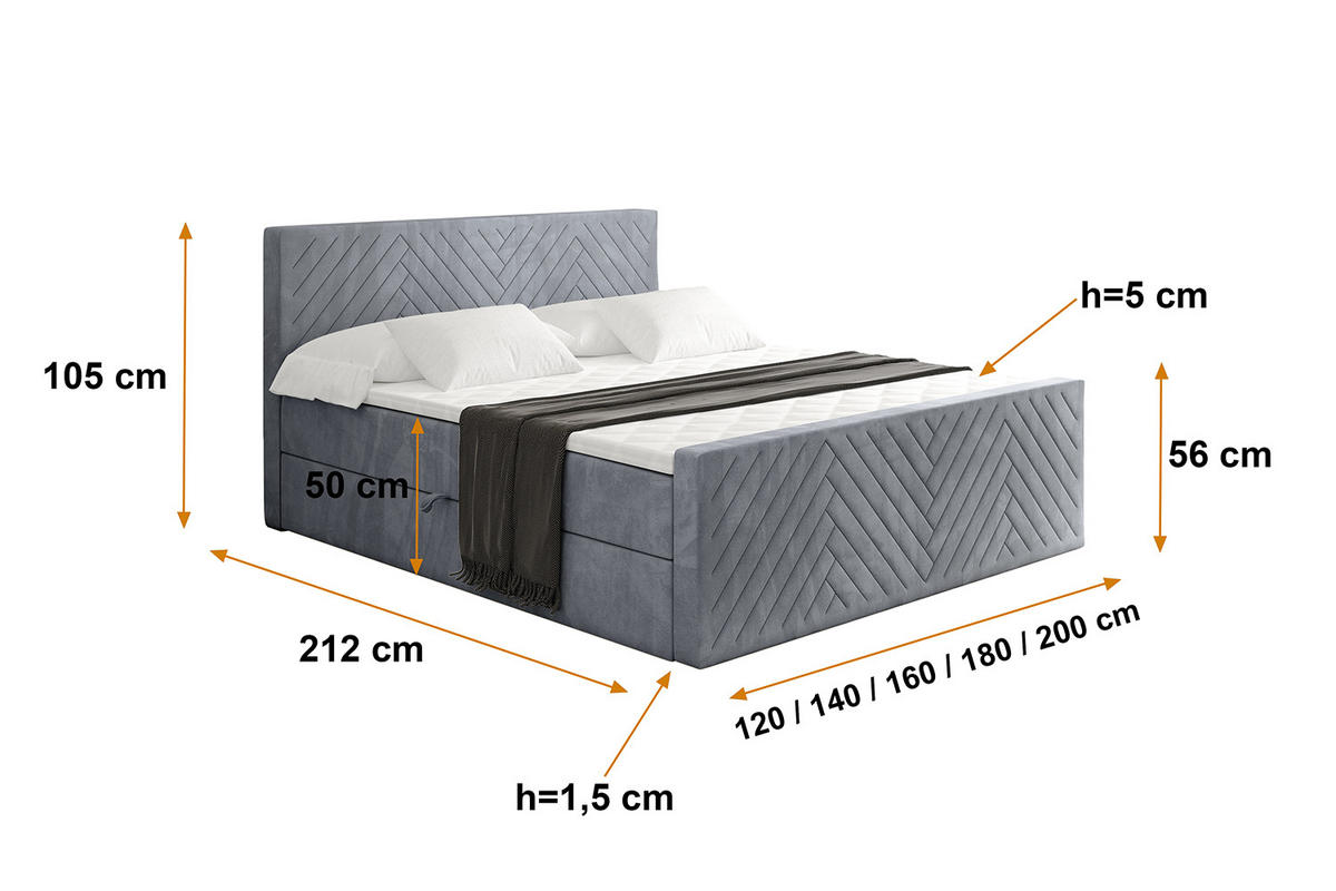 BOXBETT mit Matratze H4 und Lattenrost - VEXA-Z - 160x200 - Grau Casablanca - Grau, Holzwerkstoff (160/200cm) - ALTDECOR