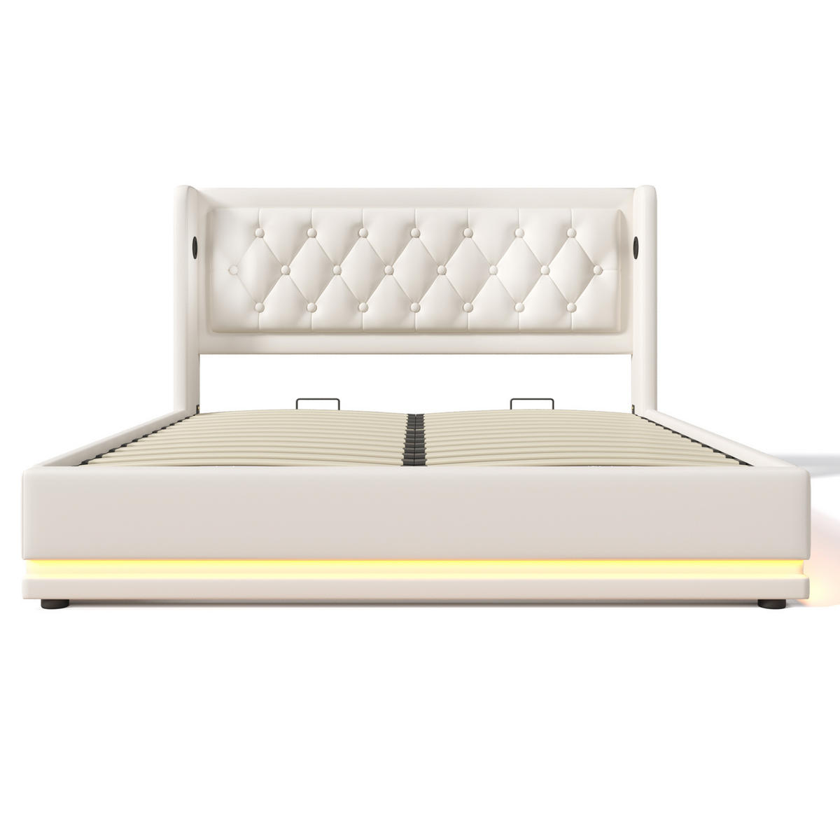 POLSTERBETT aus PU 180x200 cm Weiß mit Bettkasten, LED-Beleuchtung und USB-C-Anschluss - Weiß, Leder (180/200cm) - IVMEU