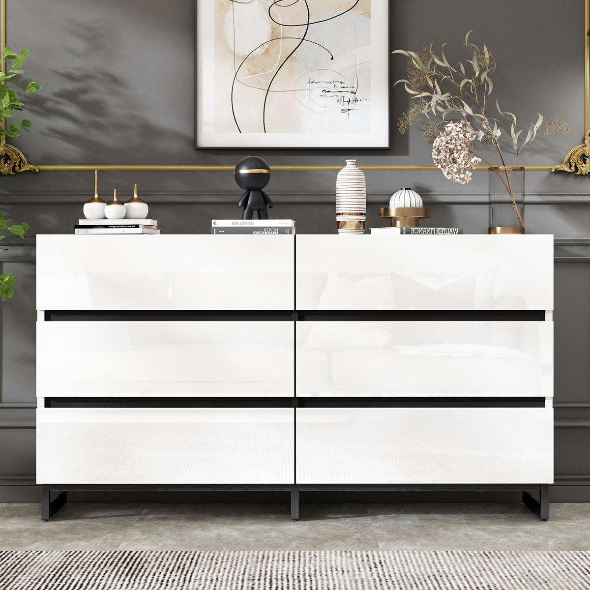 SIDEBOARD 140/39,5/78,5 cm mit 6 Schubladen in Weiß Hochglanz - Weiß, Holzwerkstoff (140/78.5/39.5cm) - BEAOK