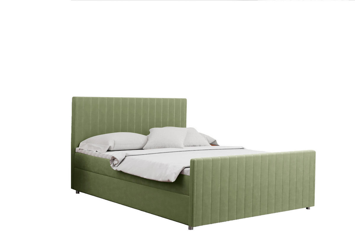 BOXBETT mit Bettkasten Matratze Topper LATINO stoff Velvet 200x200 cm Hellgrün H2-Pocket - Hellgrün, Holz/Holzwerkstoff (200/200cm) - Kaiser Möbel