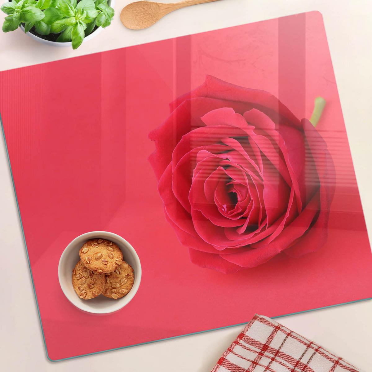 GLASPLATTE 60x52 cm Rote Rose - Rot, Glas (60/0.4/52cm) - TULUP