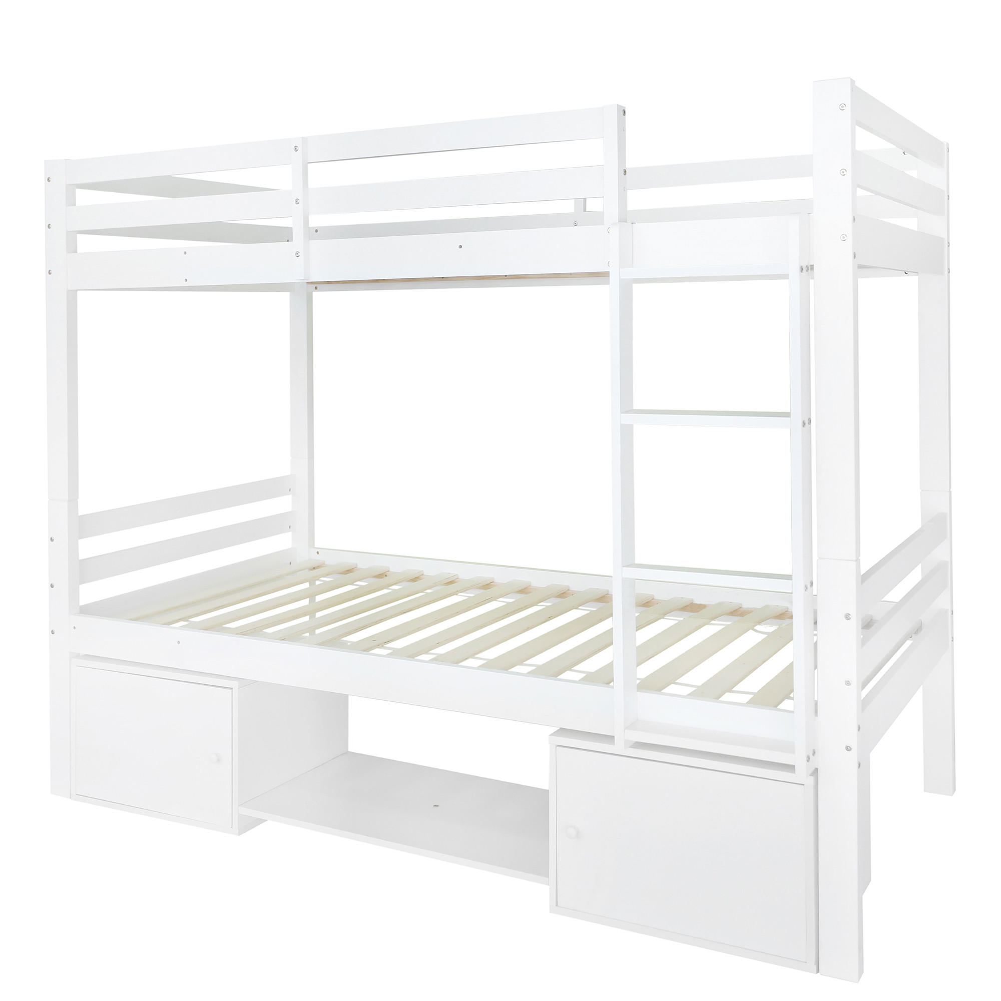 ETAGENBETT aus Massivholz und MDF 90x200 cm in Weiß mit Regalen & Schließfächern - Weiß, Holzwerkstoff (90/200cm) - Modfu