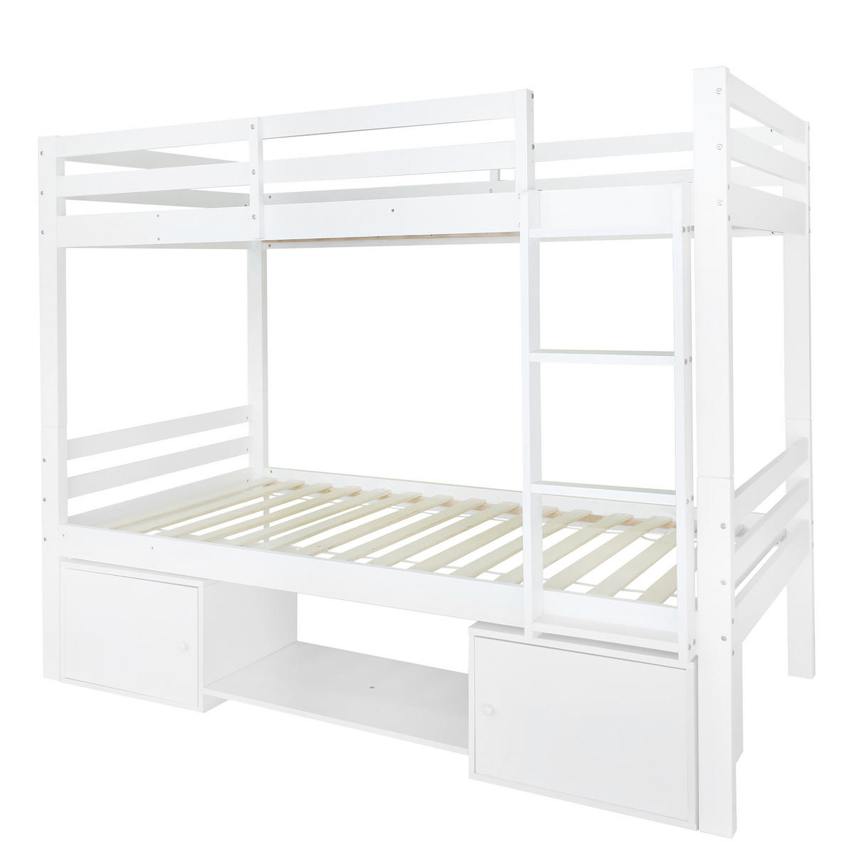 ETAGENBETT aus Massivholz und MDF 90x200 cm in Weiß mit Regalen & Schließfächern - Weiß, Holzwerkstoff (90/200cm) - Modfu