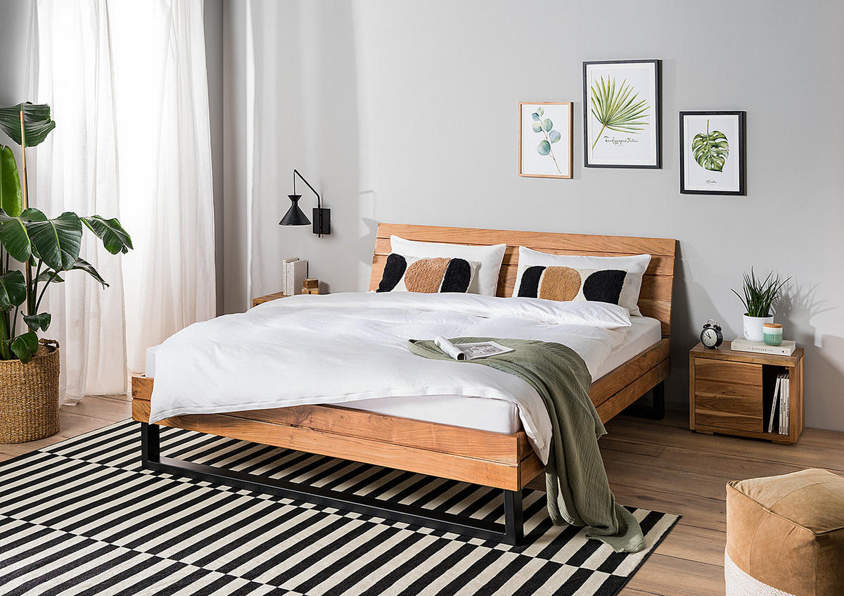 MASSIVHOLZBETT - Akazie massiv - Akaziefarben, Holz (180/200cm) - home24