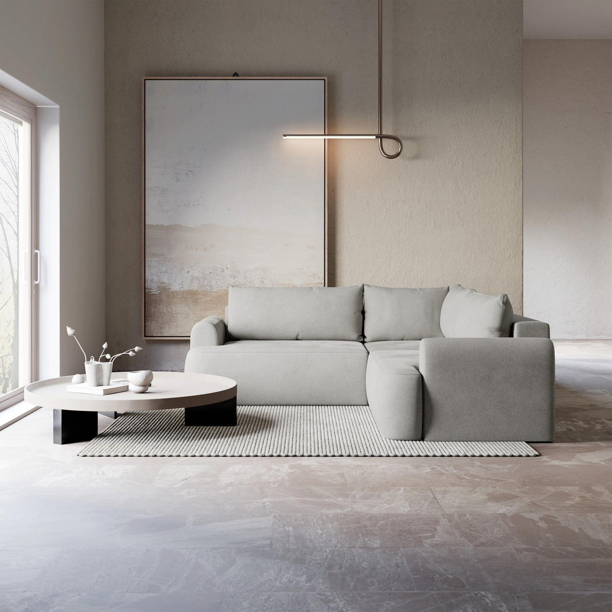 ROHOVÁ POHOVKA Ovo Krémový manšestr univerzální s úložným prostorem - černá/světle šedá, textil/plast (245/245cm) - Selsey