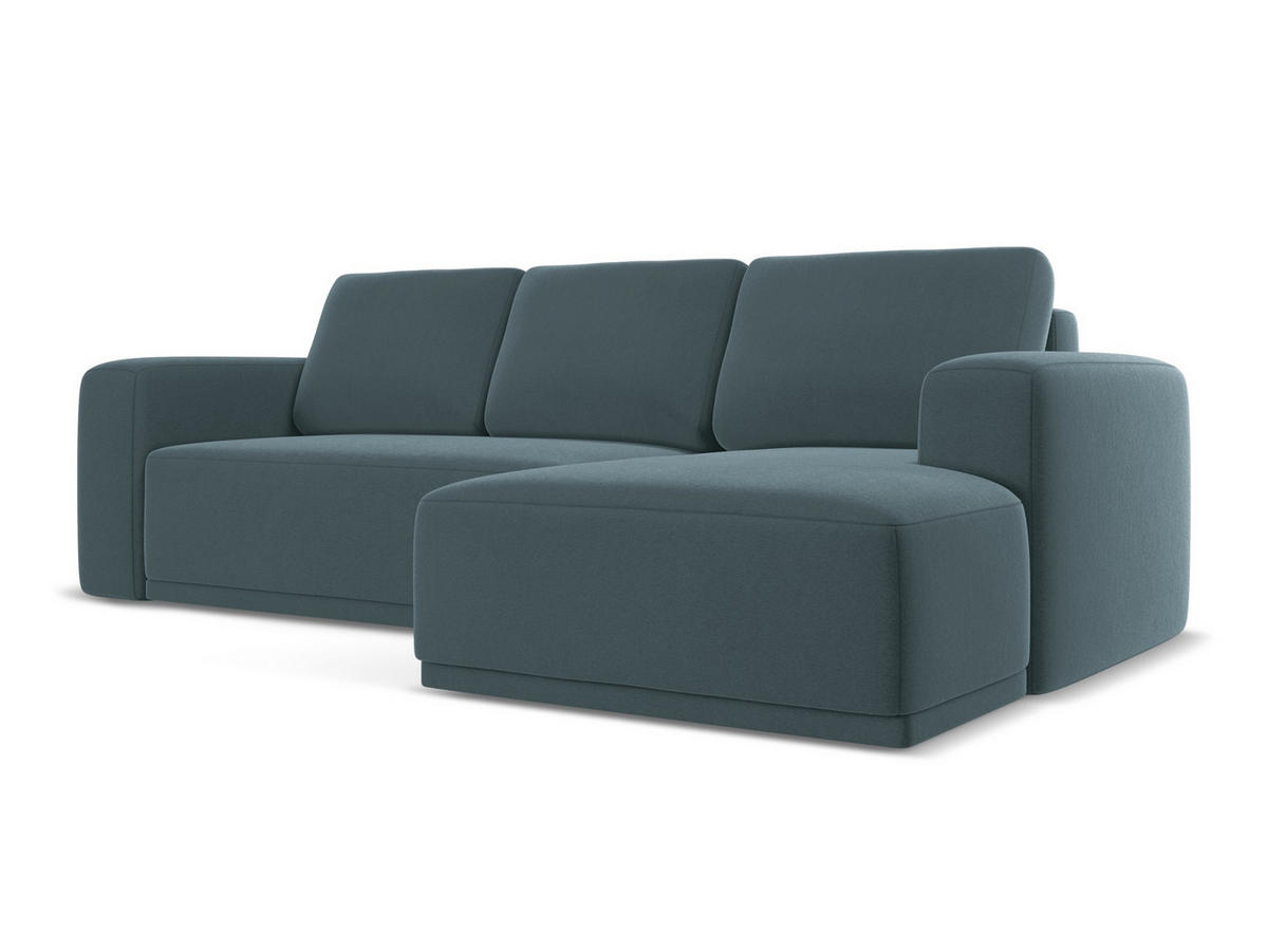 ECKSOFA mit Schlaffunktion Samt Stoff Blau - Blau/Petrol, Kunststoff/Textil (258/160cm) - Makamii