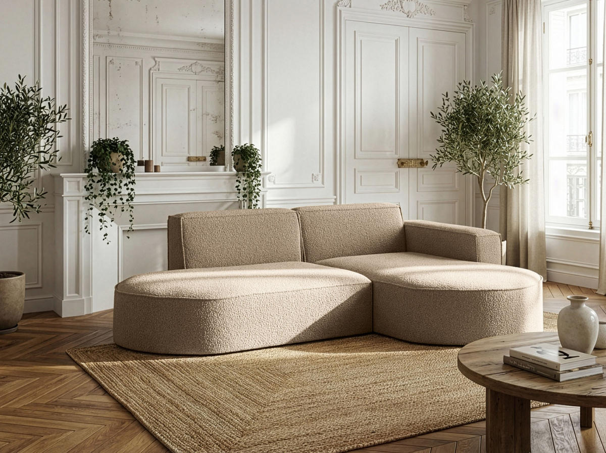 ECKSOFA Hana L-Form 3-Sitzer Ecke Rechts, Boucle, Dunkelbeige 241/73/168 cm - Hellbraun/Beige, Textil/Metall (168/241cm) - WFL GROUP