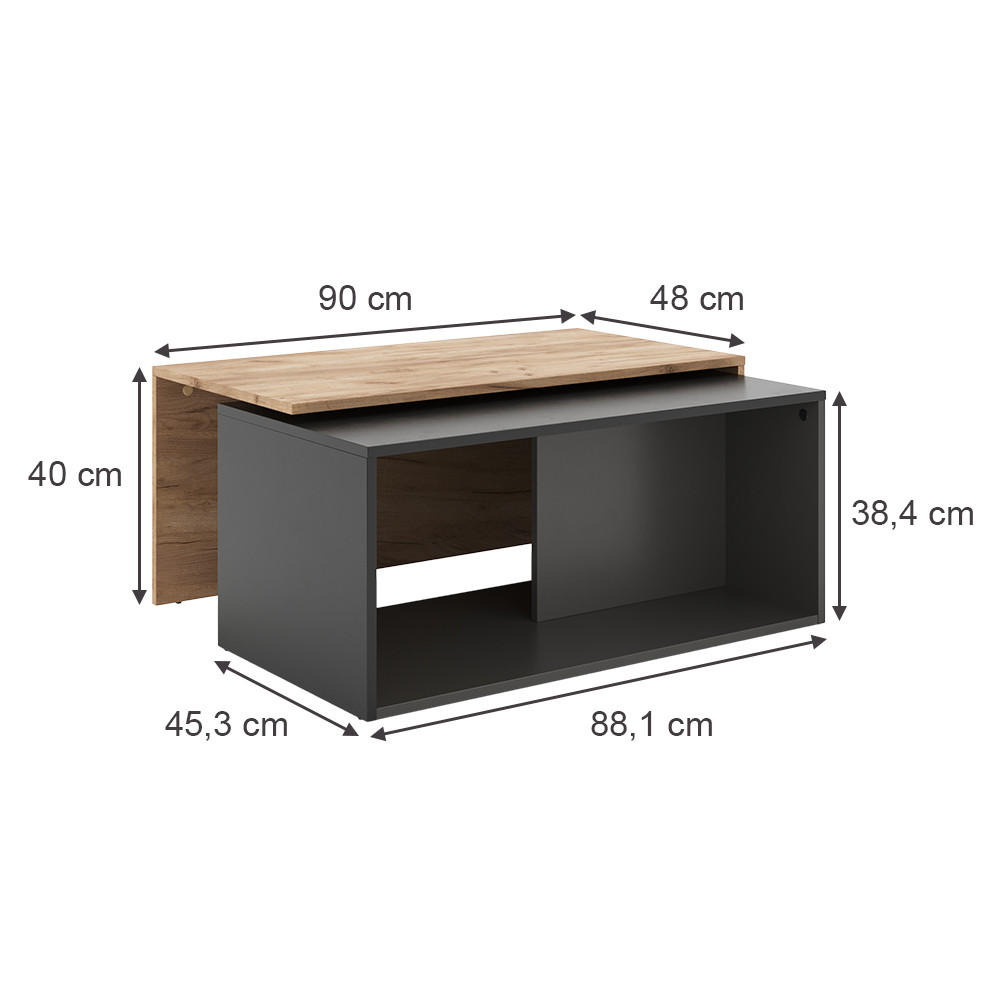 COUCHTISCH Paul Anthrazit/Goldkraft Eiche 90 x 48 cm - Honigeiche/Anthrazit, Holzwerkstoff (48/90/40cm) - Vicco