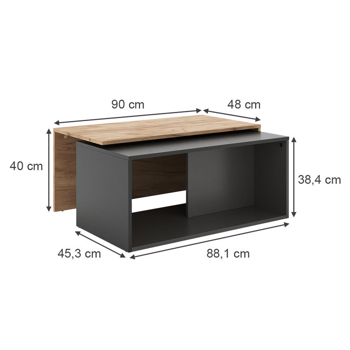 COUCHTISCH Paul Anthrazit/Goldkraft Eiche 90 x 48 cm - Honigeiche/Anthrazit, Holzwerkstoff (48/90/40cm) - Vicco