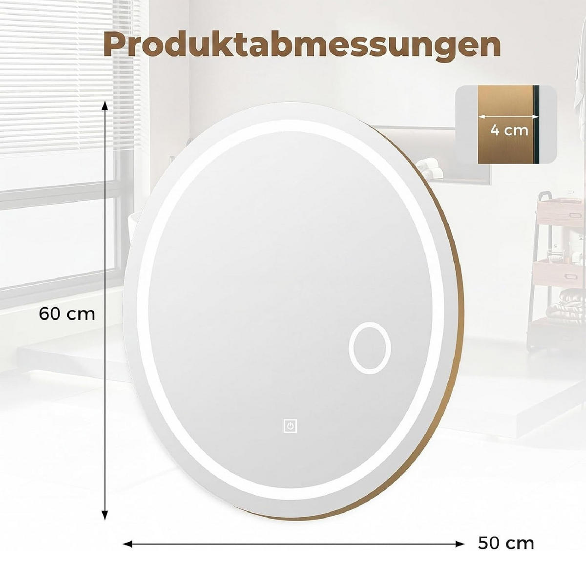 BADEZIMMERSPIEGEL oval golden - Goldfarben, Glas (50/60/4cm) - COSTWAY