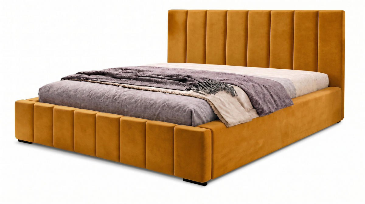 MARPUR Polsterbett NERO 180x200 cm mit Bettkasten und Lattenrost, Gelb - Chromfarben/Gelb, Holz/Holzwerkstoff (180/200cm) - Marpur