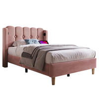 POLSTERBETT aus Samt 90x200 cm in Rosa mit USB- & Typ-C-Ladestation - Rosa, Textil (90/200cm) - Modfu