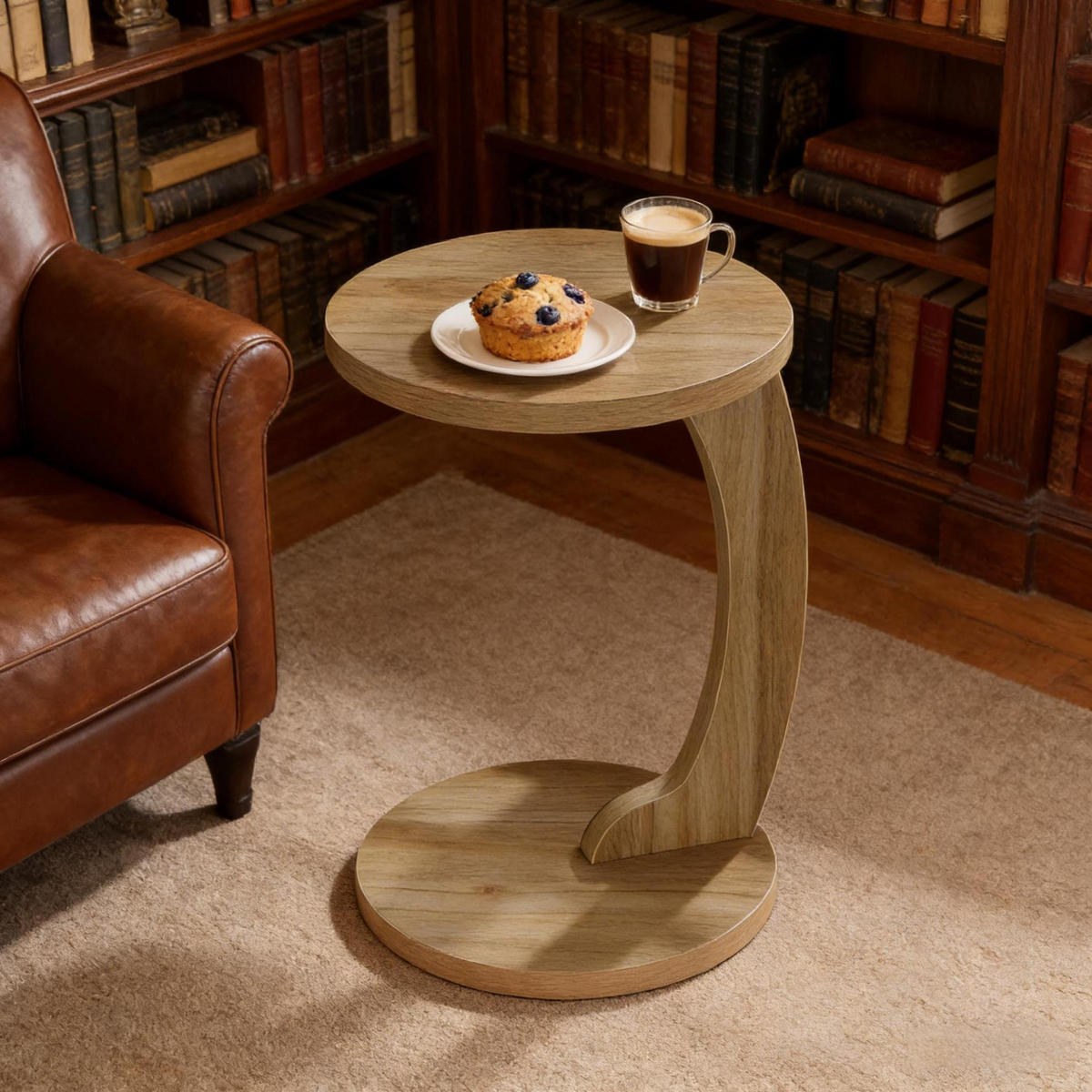 BEISTELLTISCH C-förmig rund 38 x 55 cm MDF Light Oak - Braun, Holz (38/38/55cm) - Meubliv