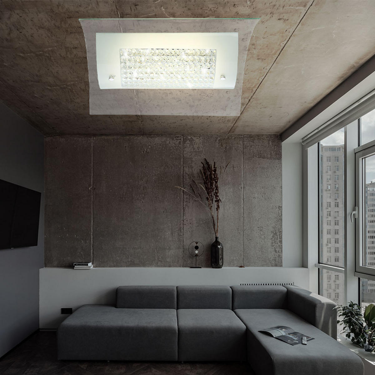 LED DECKENLEUCHTE Metall Kristalloptik Weiß - Weiß, Glas (35/34/10.5cm) - Globo Lighting