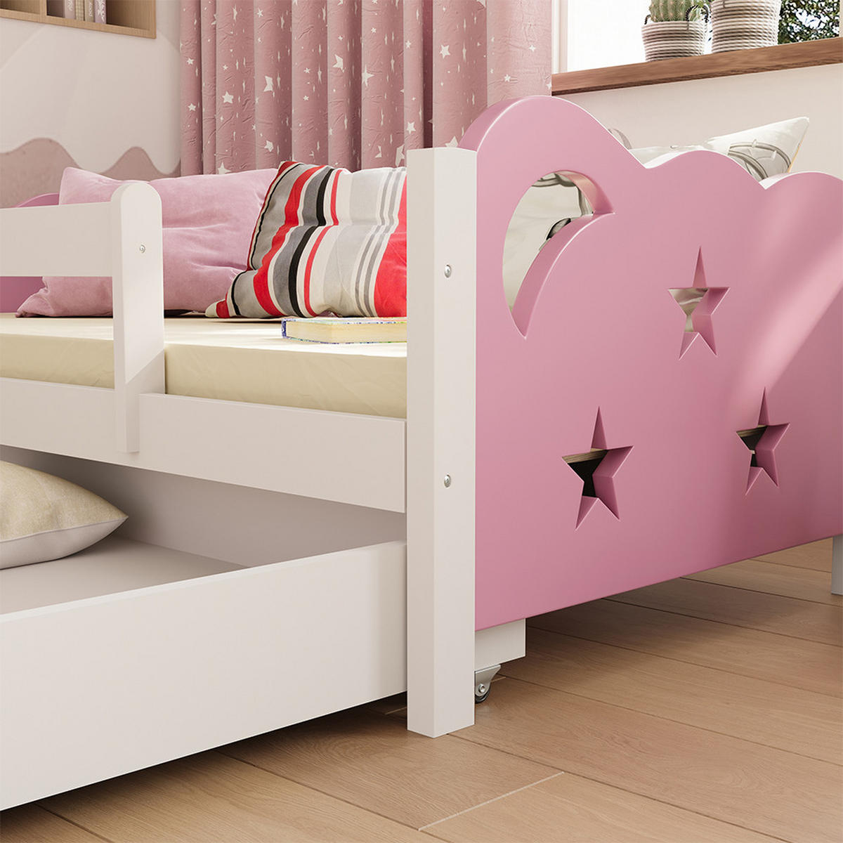 KINDERBETT Jessica Rosa 80x160 cm mit Schublade, ohne Matratze - Pink/Weiß, Holzwerkstoff (166/53/86cm) - VitaliSpa