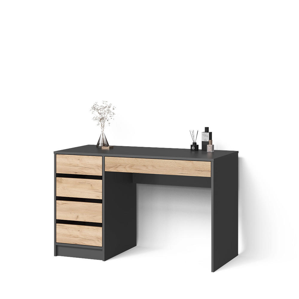 SCHMINKTISCH Imola Anthrazit/Goldkraft Eiche ohne Spiegel - Anthrazit/Eiche Wotan, Holzwerkstoff (55/120/75cm) - Livinity®