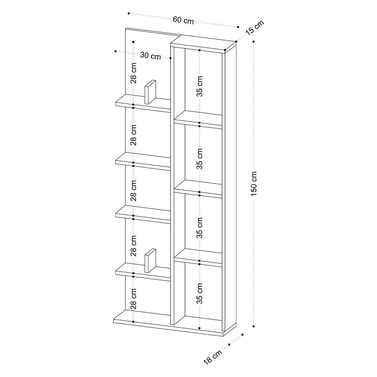 BÜCHERREGAL mit 4 Fächern und 4 Regalböden 60/18/150 cm - Eichefarben, Holzwerkstoff (18/150/60cm) - Calicosy
