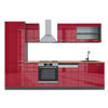 KÜCHENZEILE R-Line Bordeaux Hochglanz/Anthrazit 300 cm, AP Eiche - Bordeaux/Anthrazit, Holzwerkstoff (300/81.6/60cm) - Vicco