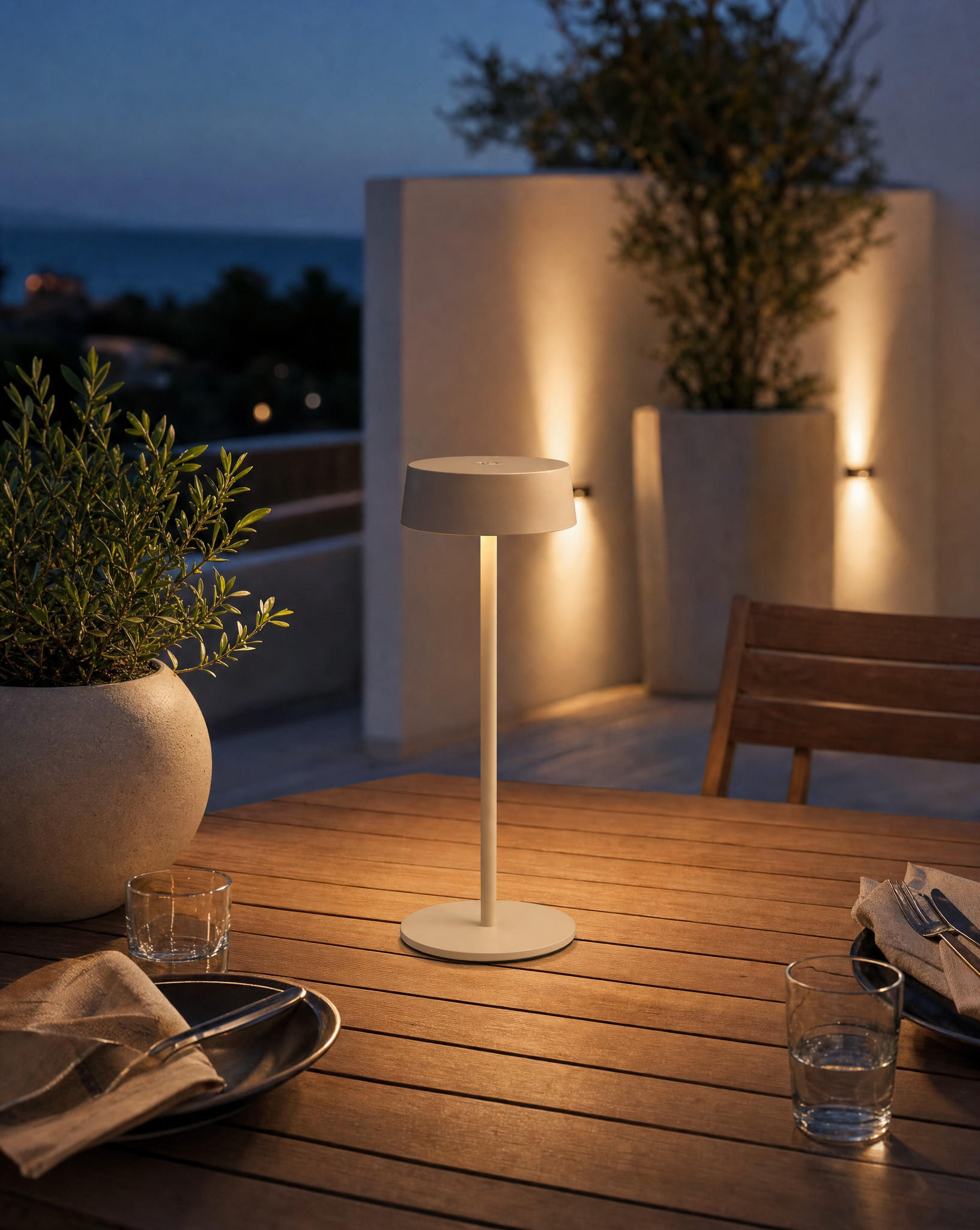 LED-TISCHLEUCHTE - dimmbar, kabellos, IP54, Metallgehäuse, für Innen- und Außenbereich, beige, höhenverstellbar - Beige, Metall (13.5/13.5/36cm) - Northpoint