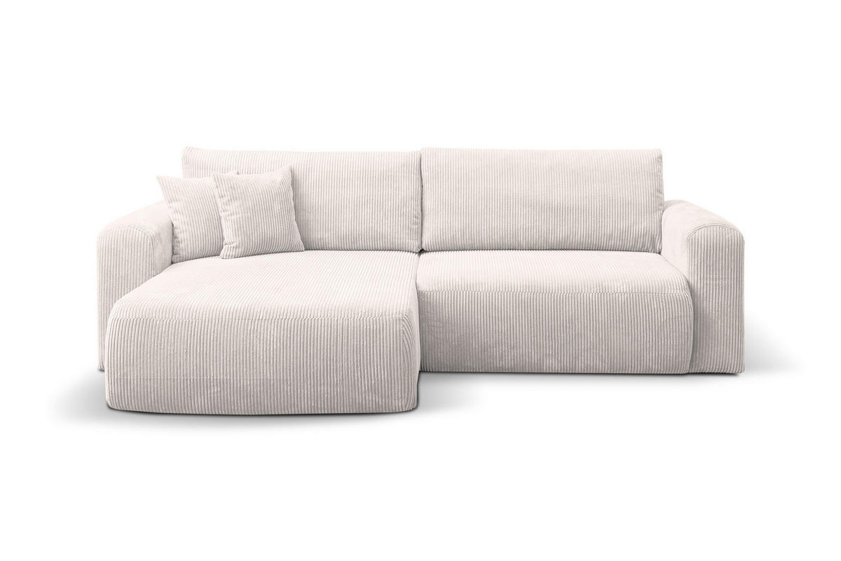 ECKSOFA Roma, Eckcouch in L-Form mit Schlaffunktion und Bettkasten, Farbe: Beige, Cordstoff, Ottomane Universal - Beige, Textil (244/142cm) - VENASI MÖBEL
