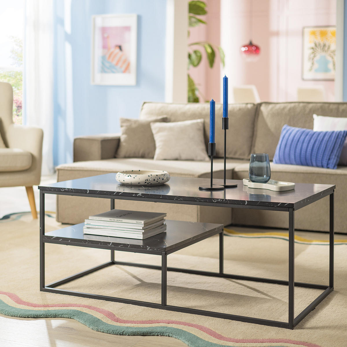 COUCHTISCH - Schwarz, Holzwerkstoff/Metall (60/110/45cm) - home24