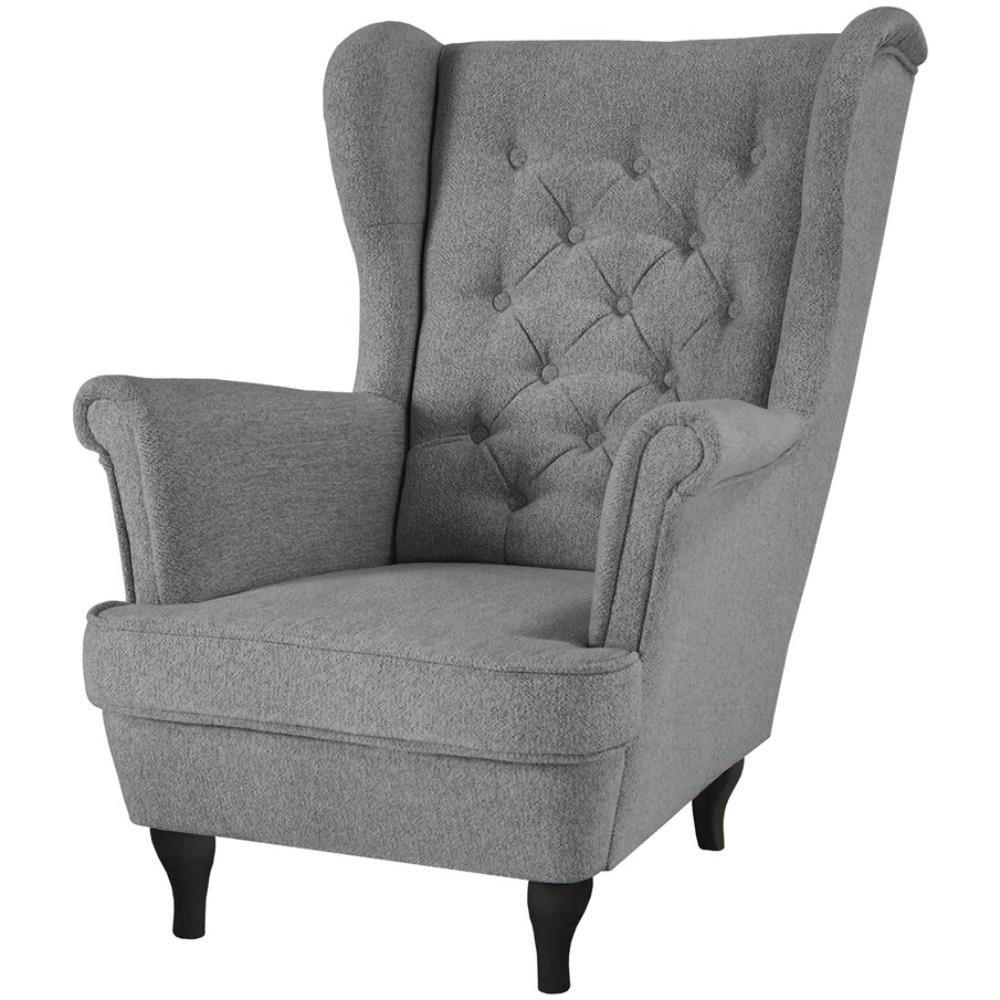 CHESTERFIELD-SESSEL Falco grau mit Wenge Holzbeinen - Grau, Holz/Textil (82/102/92cm) - Beautysofa