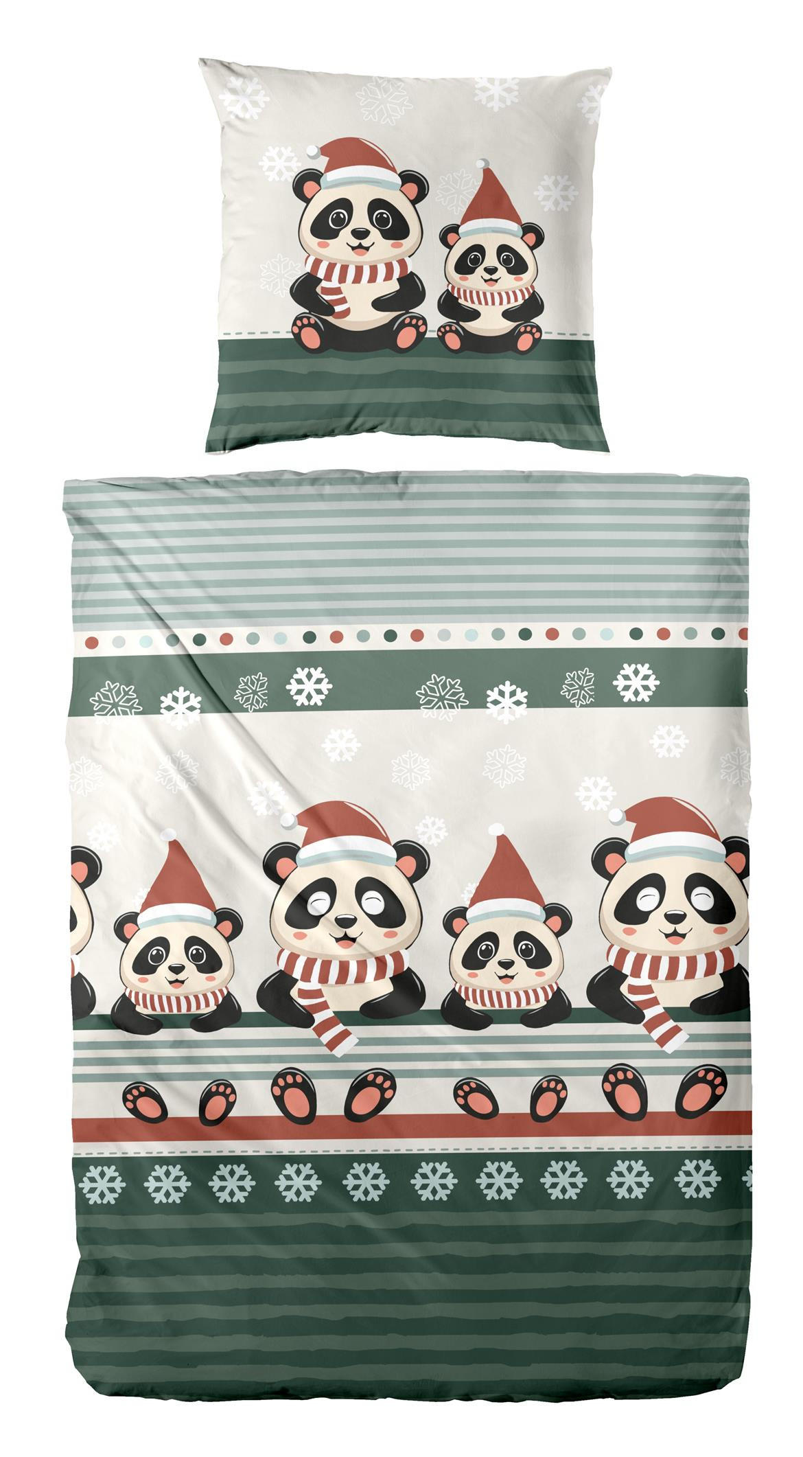 BETTWÄSCHE Biber 155x220 Weihnachten Panda Flanell Winter Bettbezug Kuschelig warm - Grün, Textil (155/220cm) - Carpe Sonno