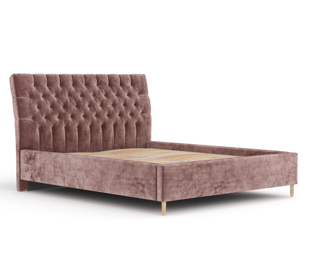 POLSTERBETT Vezzola Rosa 180/200 cm im Chenille-Stoff - Pink/Naturfarben, Holz/Holzwerkstoff (180/200cm) - Maison de Reve