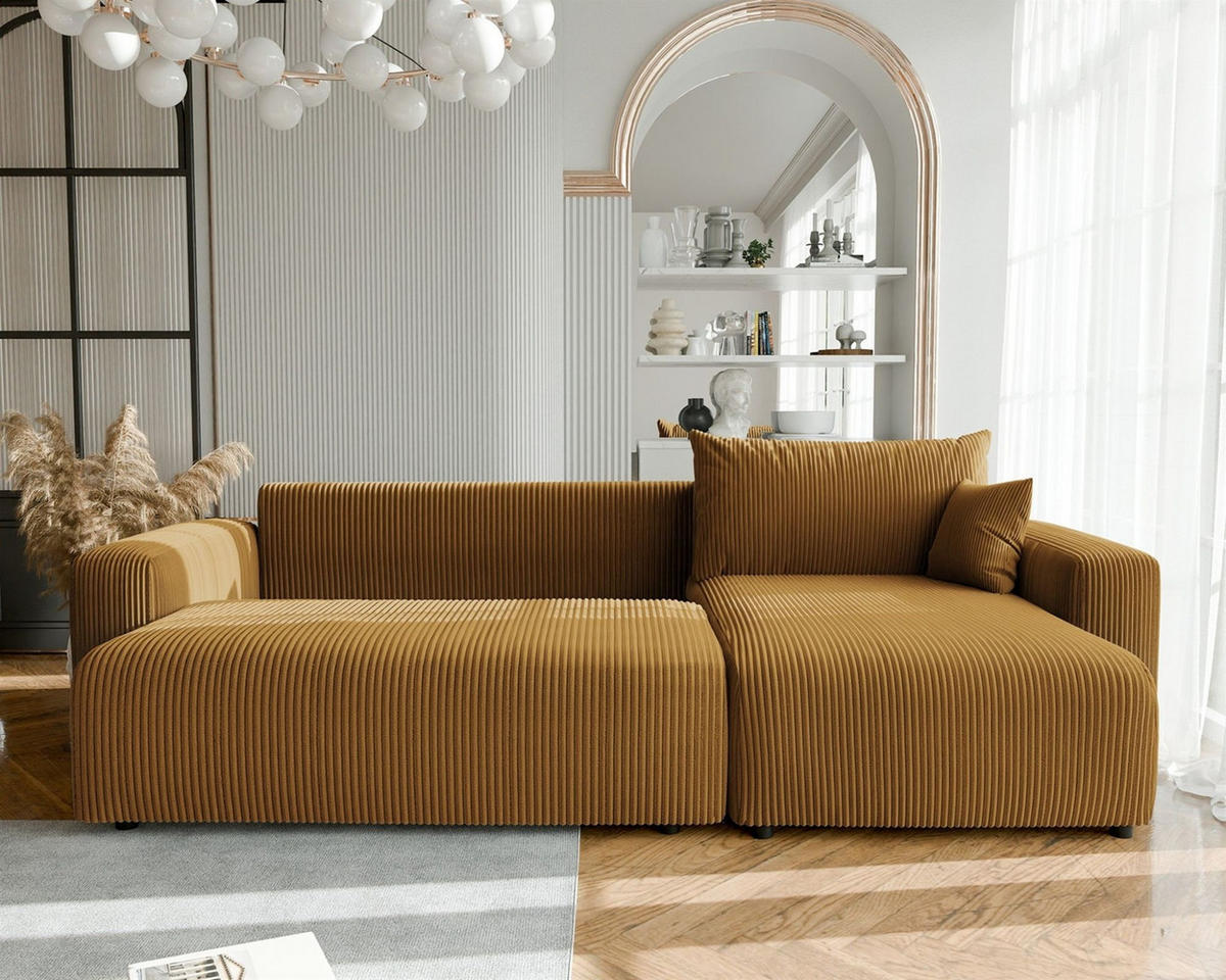 ECKSOFA Luna Max Mit Schlaffunktion - Gelb, Holzwerkstoff/Textil (145/278cm) - Fun Möbel