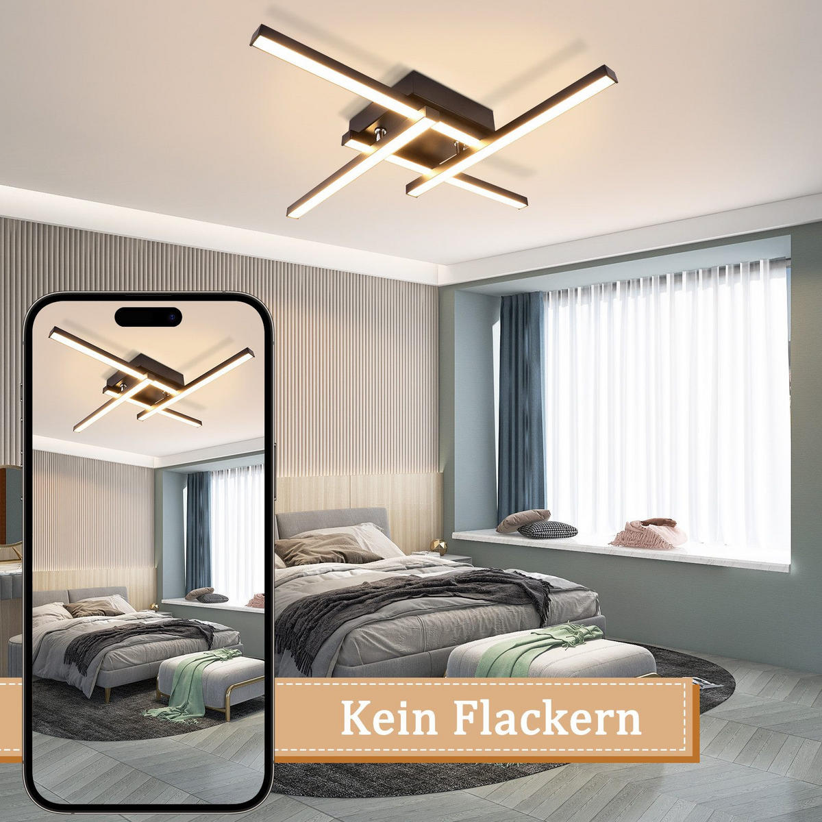 LED-DECKENLEUCHTE Cuxhaven 45.5/45.5/6.8 cm - Schwarz, Metall (45.5/45.5/6.8cm) - Nettlife