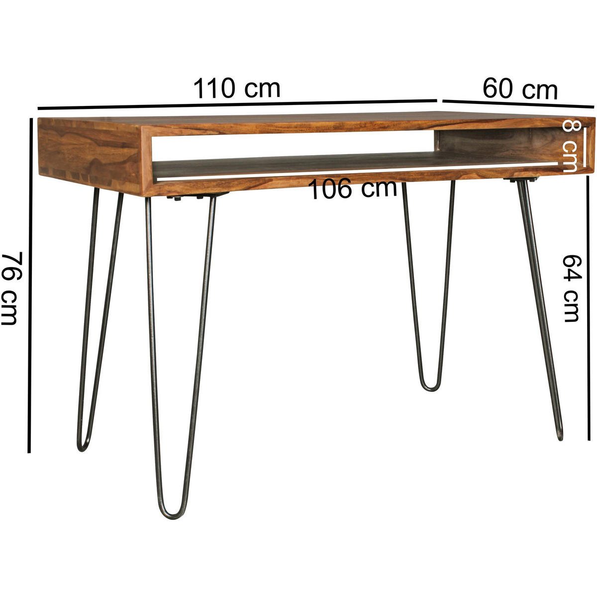 SCHREIBTISCH – Massivholz, Industrial Retro, große Platte, Haarnadelbeine - Schwarz/Braun, Holz/Metall (60/110/76cm) - KADIMA DESIGN