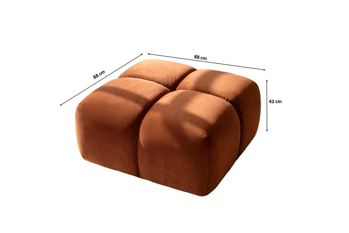 HOCKER, Pouf, Veloursstoff Bluvel, Zimtfarbe, Averro - Orange, Holz (88/42/88cm) - Kaiser Möbel