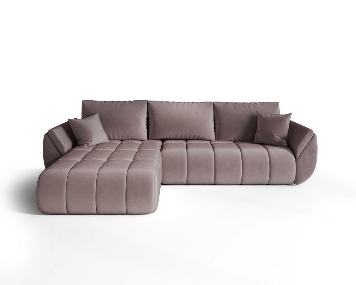 ROHOVÁ pohovka SYDNEY PREMIUM levá tmavě růžová samet Monolith 62 - funkce spaní, úložný prostor - růžová, textil (280/184cm) - Cornero