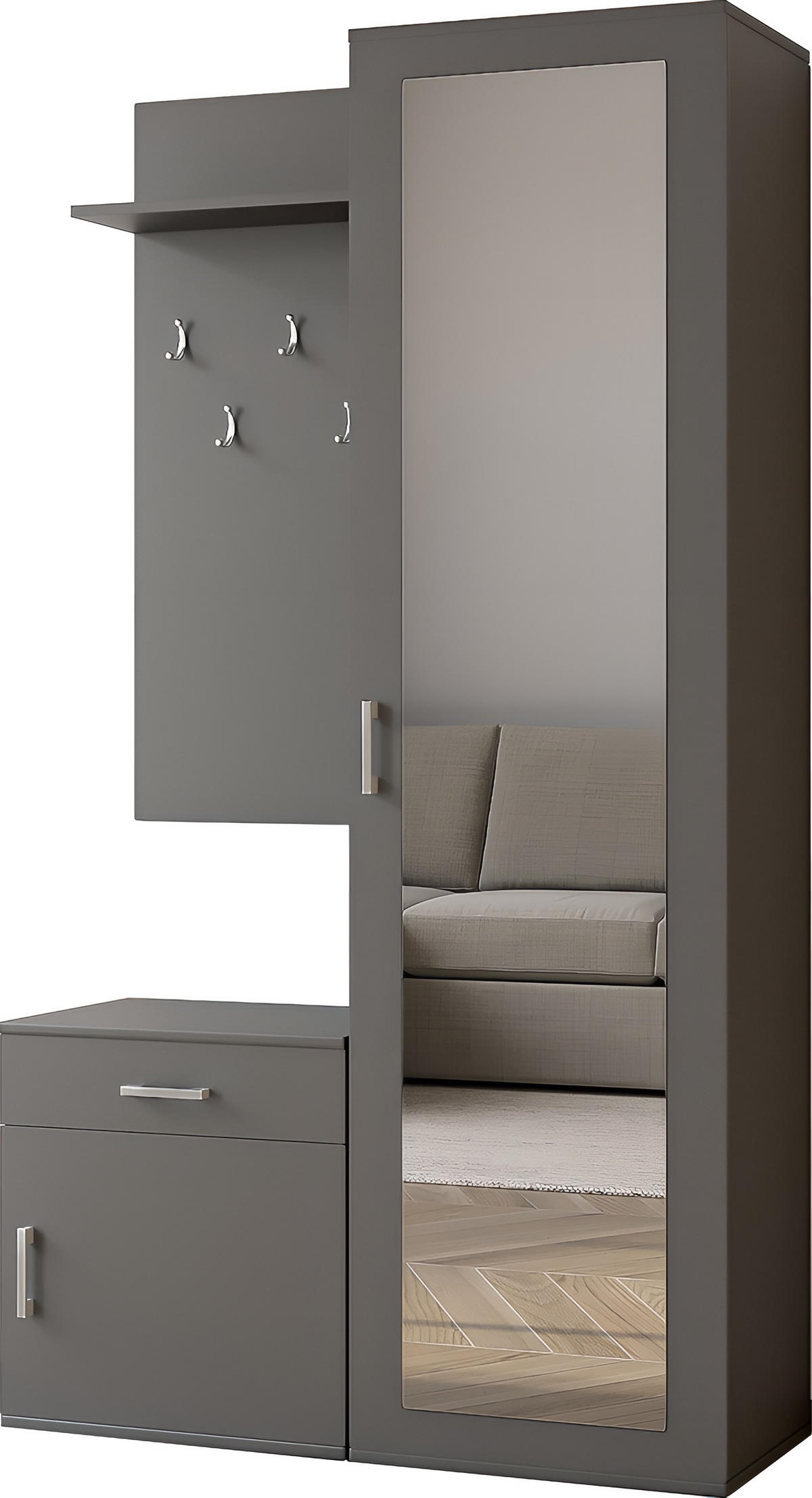 GARDEROBE Talia mit Spiegel, universell montierbar, 100/180/35 cm Grau - Grau, Holzwerkstoff (100/180.5/35cm) - WFL GROUP