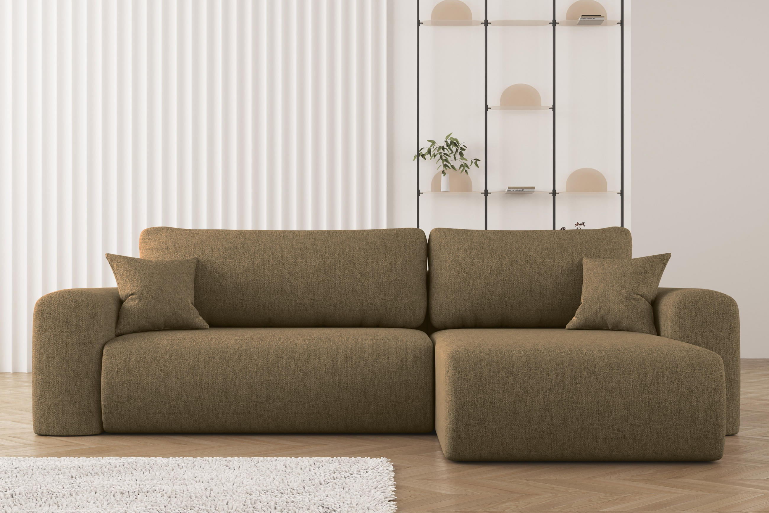 ECKSOFA Mit Schlaffunktion Und Bettkasten L-förmiges Sofa Capri Stoff Verita Rechts Hellbraun - Hellbraun, Holz (272/145cm) - Kaiser Möbel