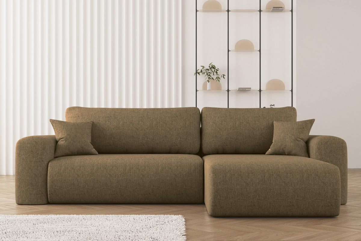 ECKSOFA Mit Schlaffunktion Und Bettkasten L-förmiges Sofa Capri Stoff Verita Rechts Hellbraun - Hellbraun, Holz (272/145cm) - Kaiser Möbel