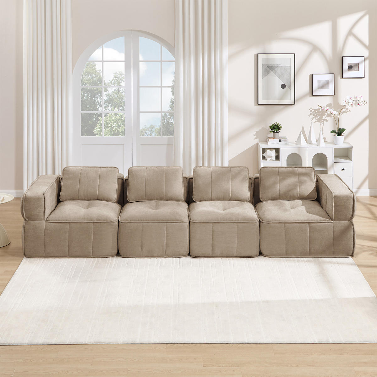 4-SITZER-SOFA DE-34428 mit stützenloses Design Sand - Sandfarben, Textil (93/67/344cm) - ComfortXL