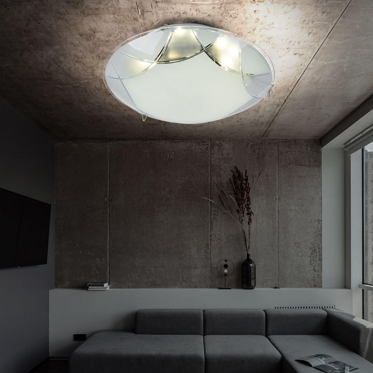 LED DECKENLEUCHTE Inka Glas Weiß 2er Set - Weiß, Glas (25/25/7.5cm) - Globo Lighting