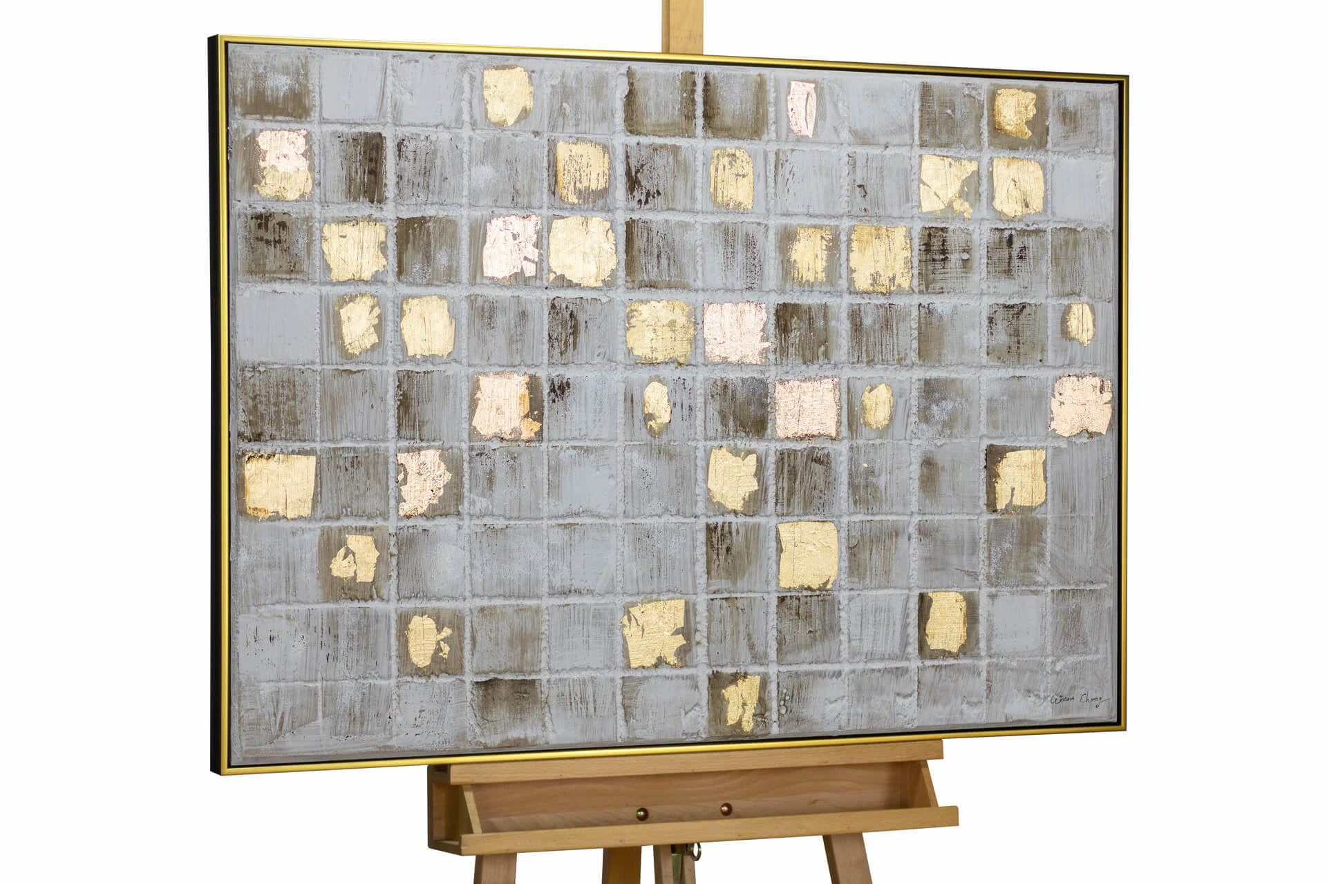 KUNSTLOFT RUČNĚ MALOVANÝ AKRYLOVÝ OBRAZ ŠEDÝ/ZLATÝ, 103/78 CM