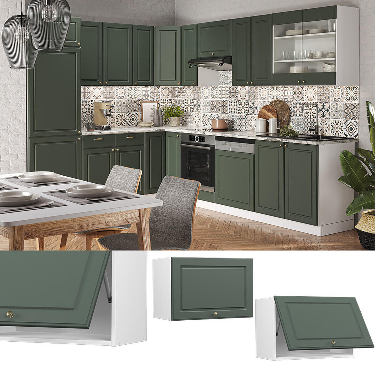 HÄNGESCHRANK Fame-Line Grün-Gold Landhaus 60 cm Flach - Weiß/Grün, Holzwerkstoff (60/40/34.1cm) - Vicco