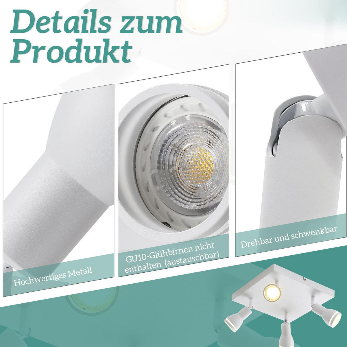 STRAHLER Aalen 4-flammig 25/25/15.7 cm - Weiß, Metall (25/25/15.7cm) - Nettlife