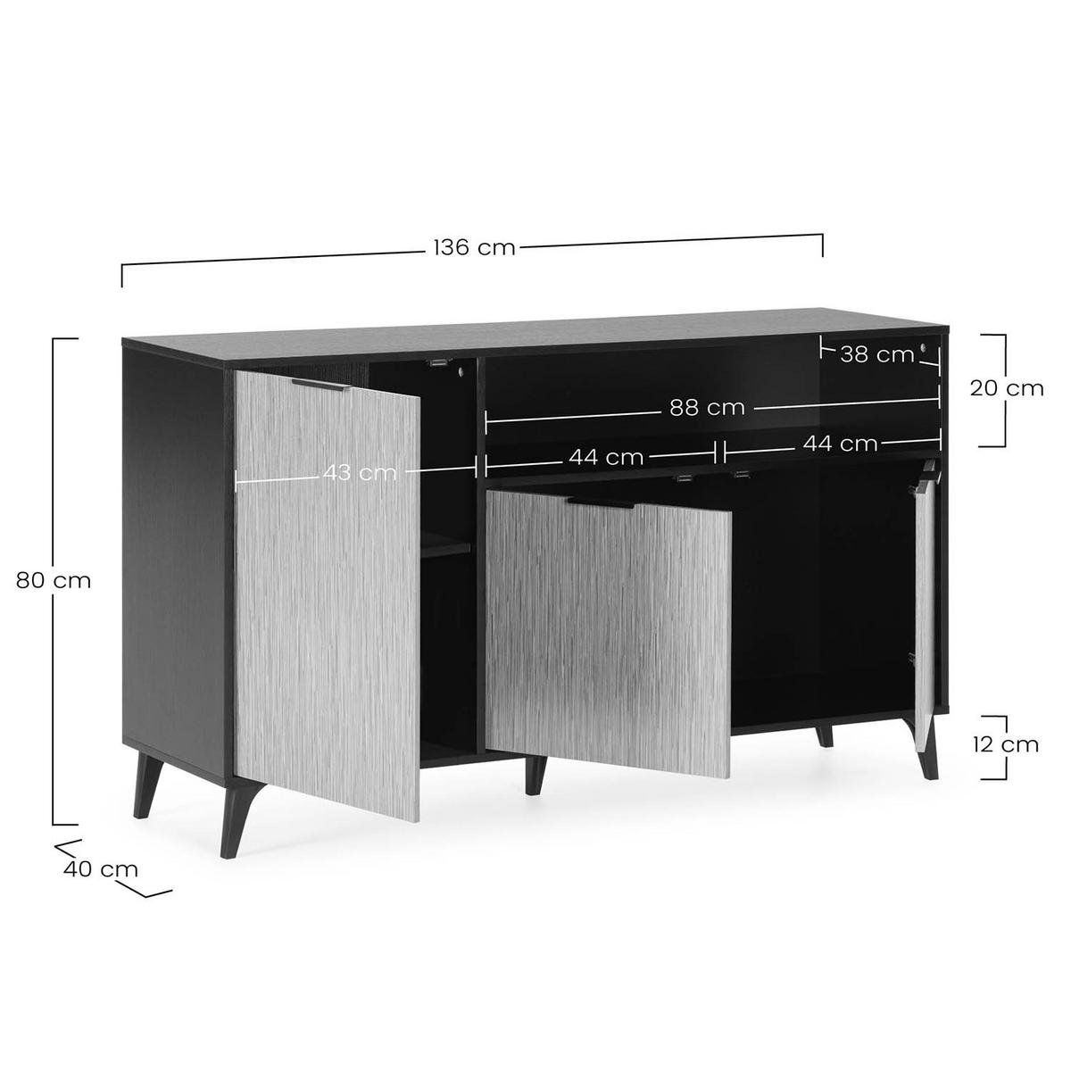 SIDEBOARD Denis, Schwarz/Holzfarbe - Schwarz, Holzwerkstoff (136/80/40cm) - VS Venta-stock