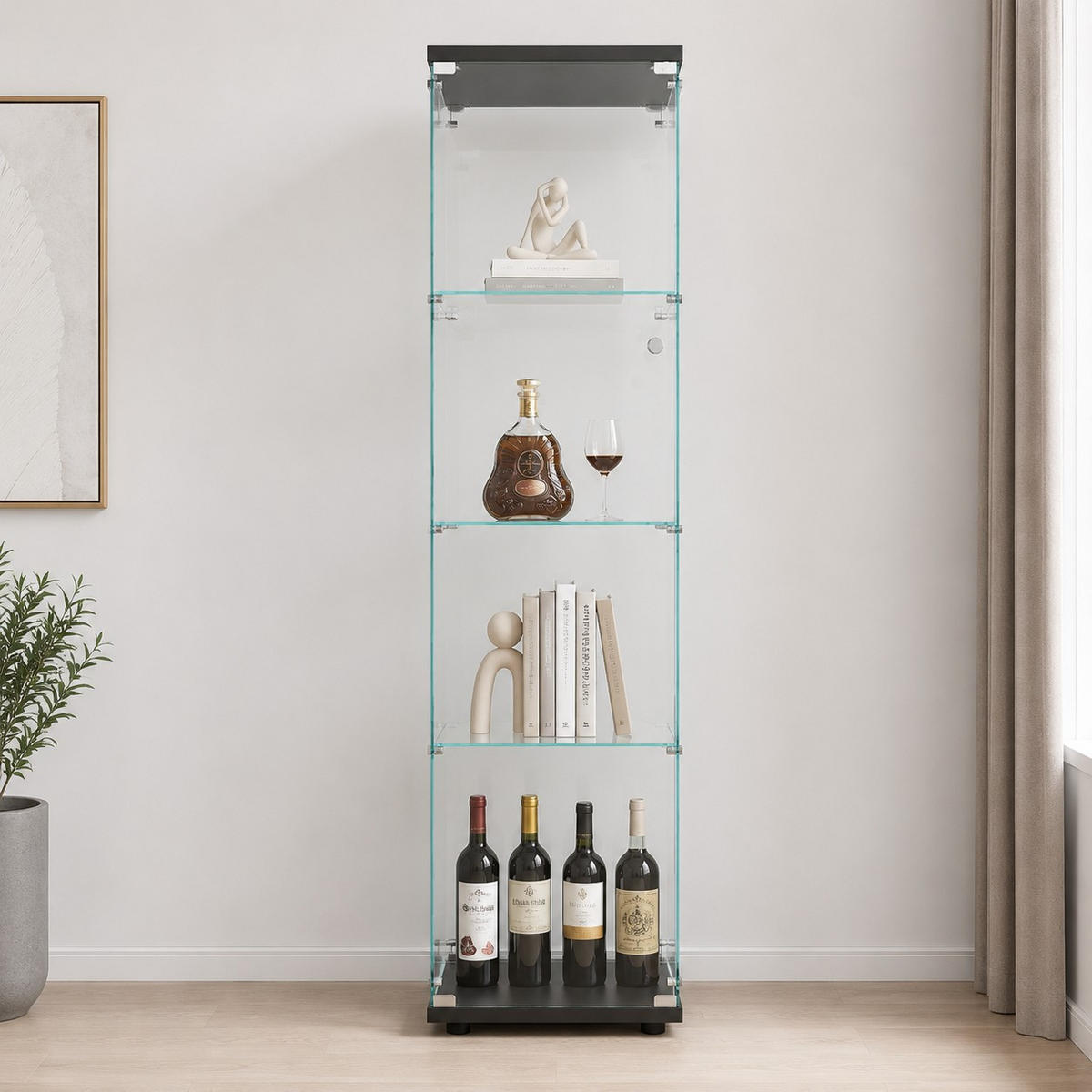 SAMMLERVITRINE 4 Ebenen Glas Schrank Stabil Für Figuren Wein Bücher - Schwarz, Glas (14.37/64.56/16.73cm) - SHOPENTRA