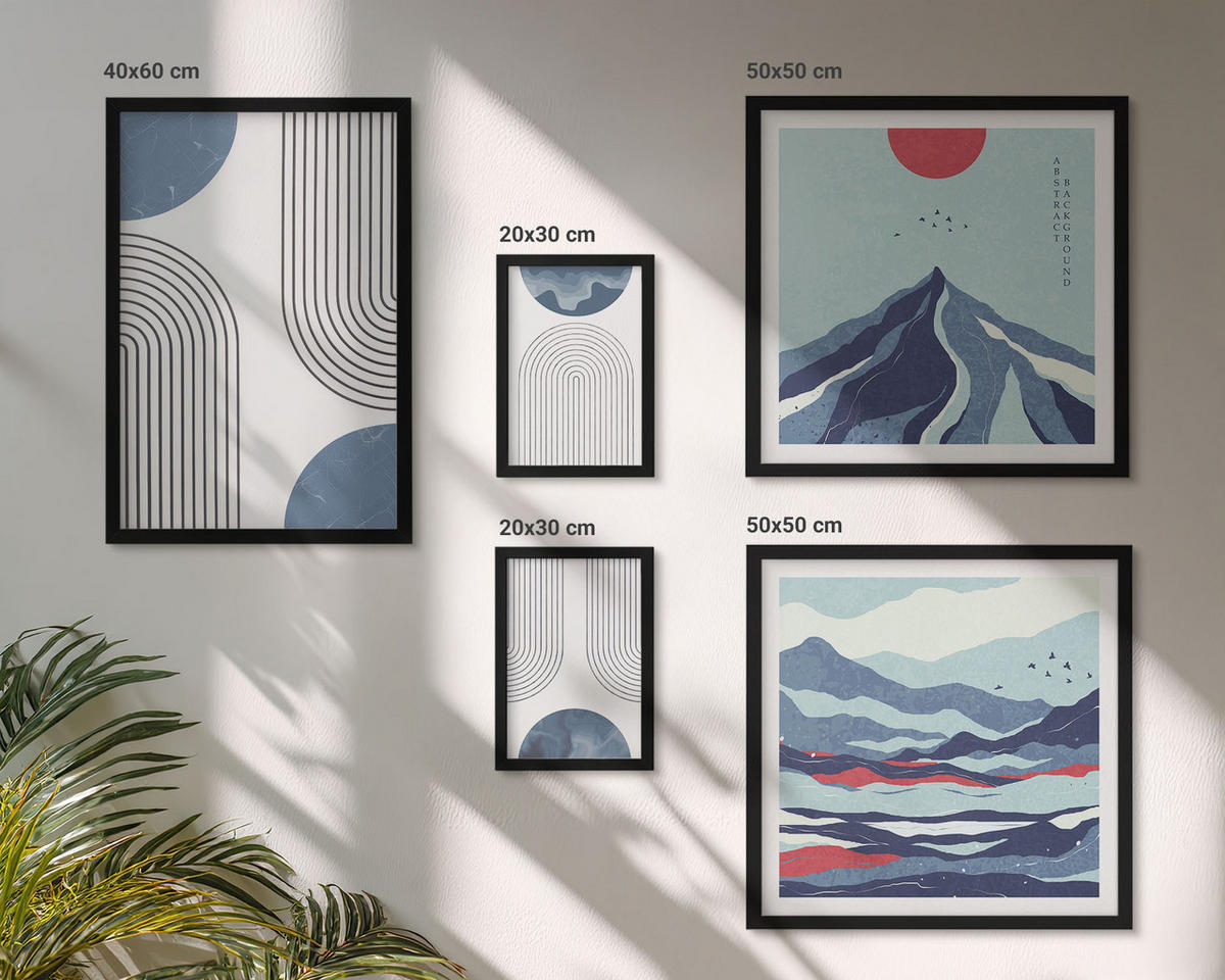 BILDER SET 5er Set - 50x50 cm & 20x30 cm & 40x60 cm Schwarzer Rahmen - Zitronenbäume im Topf - Schwarz, Kunststoff (40/60cm) - TULUP