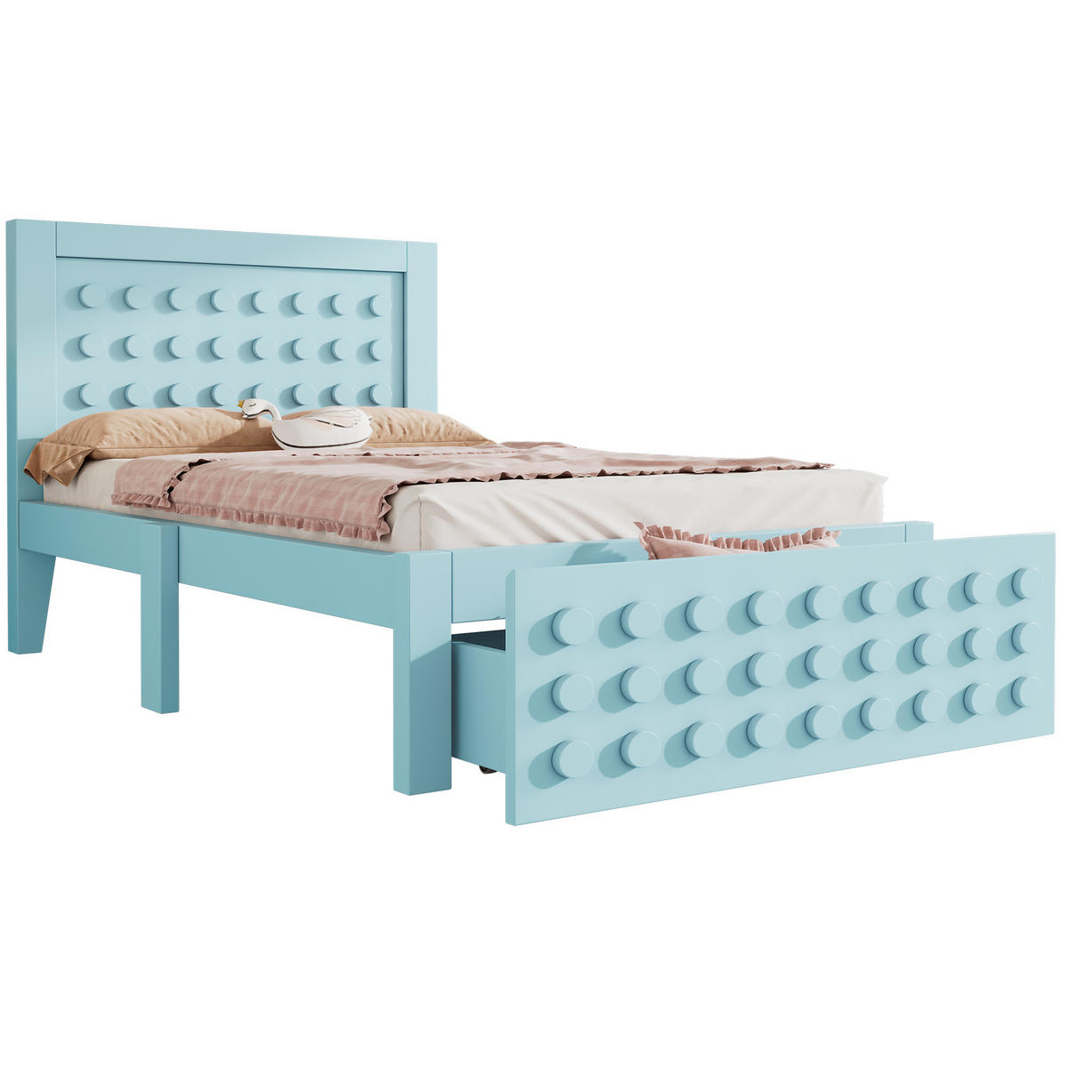 KINDERBETT 90/200 cm blau Kinderbett mit Stauraum und Lattenrost - Blau, Holz (90/200cm) - OKWISH