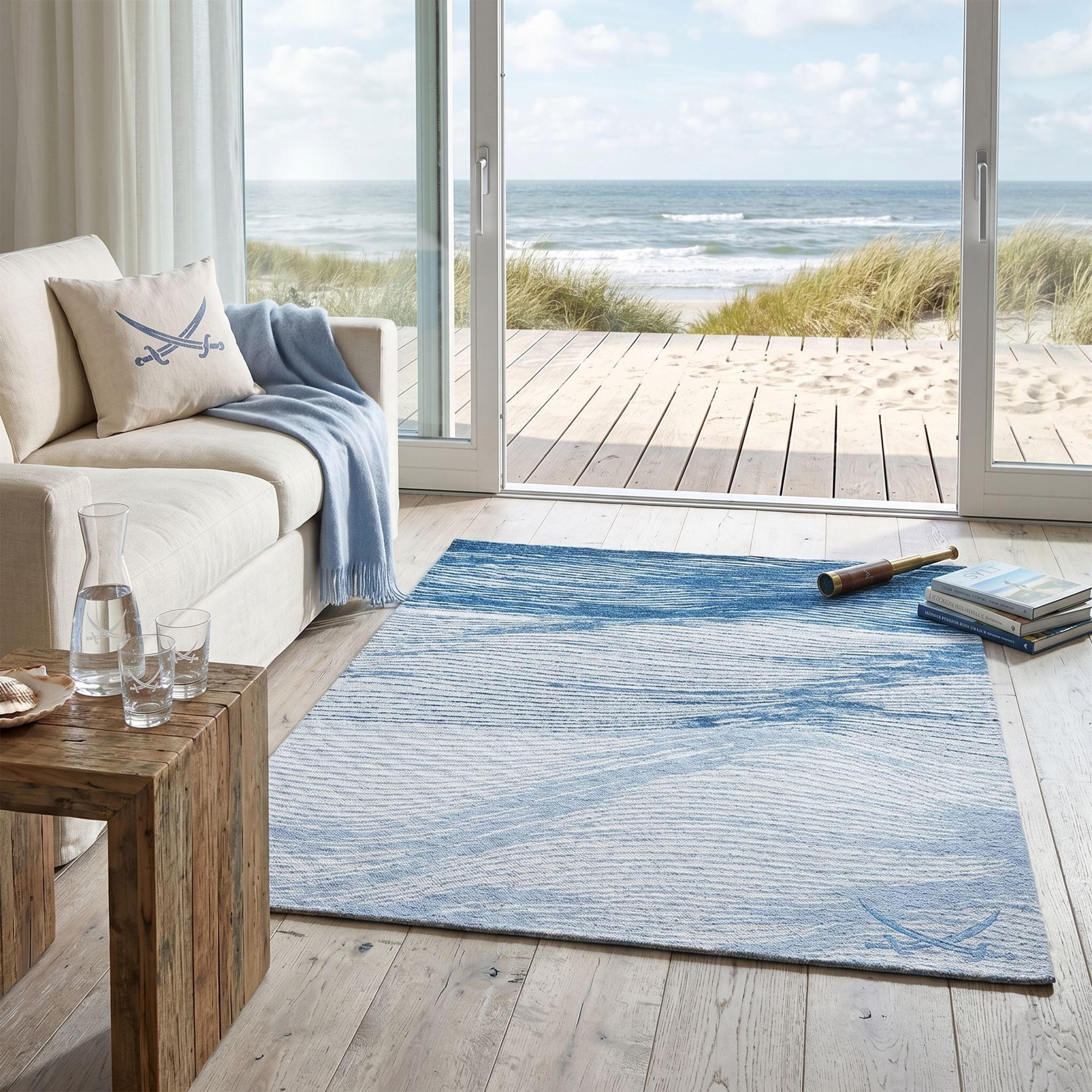 Sansibar Sylt Flachwebteppich Blau 190x190 cm