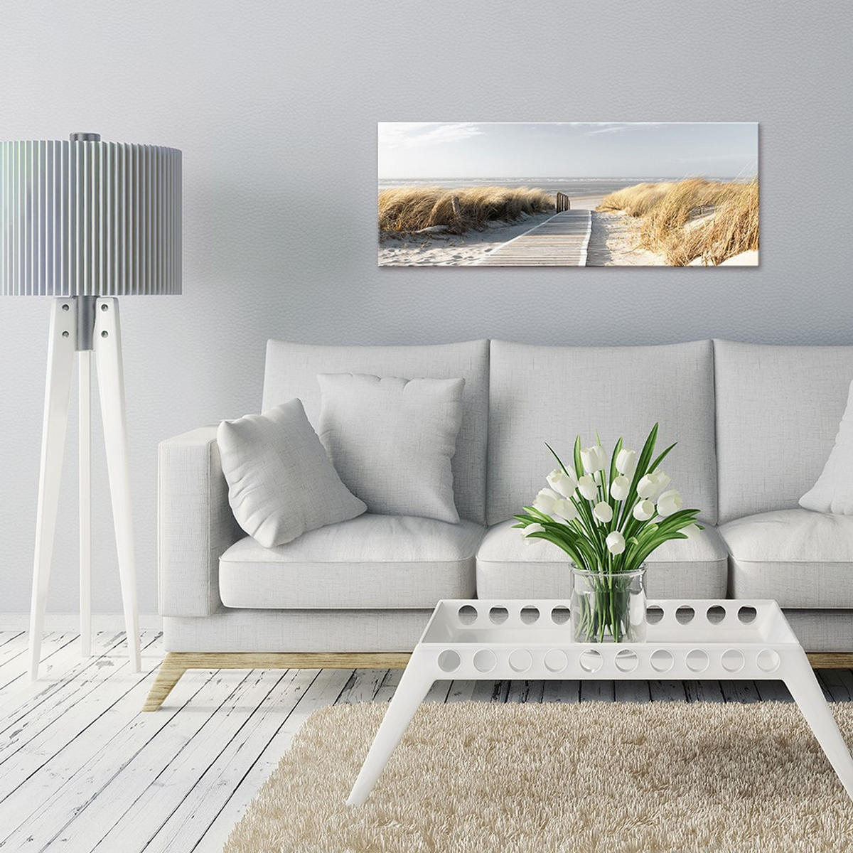 GLASBILD 80x30 cm Strand und Meer - Beige, Glas (80/30cm) - artissimo