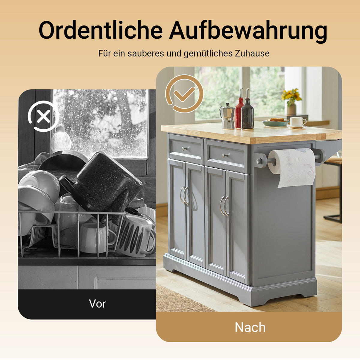 KÜCHENINSEL Grau - Grau, Holz/Holzwerkstoff (115/92/71cm) - SoBuy